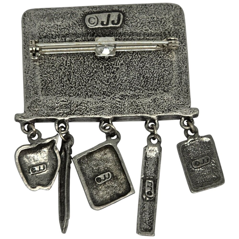 Vintage Teacher Math Brooch Pewter Dangle Charms Book Ruler Calculator - Picture 5 of 9